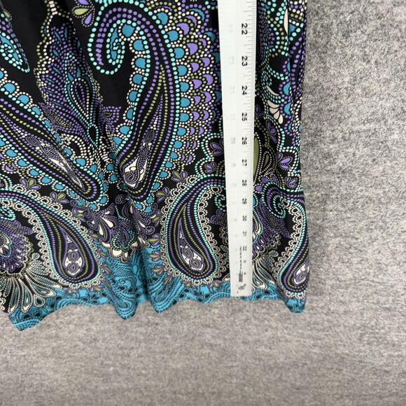 Robbie Bee Dress Women 14 Blue Paisley Shift Midi Short Sleeve Round Neck Casual - Picture 5 of 6